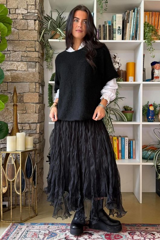 Fox Trot Tulle Midi Skirt Black